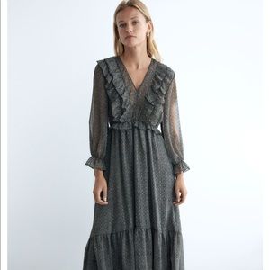 Zara long sleeve metallic printed dress